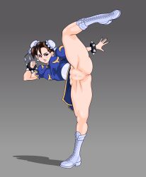 ass ass_from_the_front butt_from_the_front chun-li embarrassed female female_focus female_only going_commando kick kicking no_panties potan spread_legs street_fighter