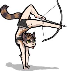 alpha_channel anthro arrow_(weapon) biped bow_(weapon) bulge clothed clothing domestic_cat felid feline felis fur holding_object holding_weapon jam_(artist) male mammal ranged_weapon simple_background solo tail tongue tongue_out transparent_background weapon