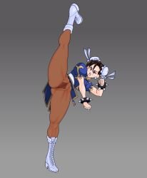 anus ass ass_from_the_front asshole butt_from_the_front chun-li female female_focus female_only going_commando kick kicking leg_raised no_panties pantyhose potan raised_leg spread_legs street_fighter vertical_splits