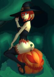 ass big_ass blue_eyes count_kristo food food_play freckles ginger halloween halloween_costume heels huge_breasts large_breasts pumpkin vegetable witch witch_hat