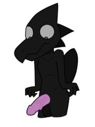 1boy 2019 4_fingers anthro big_testicles black_body black_skin clothed clothing erection fingers grey_eyes lizard looking_down male male_only miri-1017 penis pink_penis reptile scalie slim solo source_request testicles topless veins