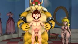 3d anal anal_sex animal_genitalia animal_penis blonde_hair bowser brown_hair drooling female fingering gay indoors male male/female mario mario_(series) masturbation mind_control naked nintendo nude princess_peach sfm source_filmmaker spiral_eyes standing supaphreak super_mario_bros. watching