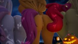 16:9 3d 3d_(artwork) 4k absurd_res anthro apple_bloom_(mlp) cutie_mark_crusaders_(mlp) digital_media_(artwork) equid female friendship_is_magic hi_res loveslove mammal my_little_pony scootaloo_(mlp) spook-tober-fest_(art_pack) sweetie_belle_(mlp)