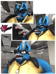 ass_expansion big_ass big_balls big_penis blue_fur completely_nude_male expansion furry growth human_to_anthro killerchidna lucario mid_transformation muscle_growth muscular muscular_male nude penis_growth pokemon pokemon_(species)