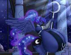 2021 absurd_res alicorn anthro big_breasts blues64 breasts closed_eyes clothed clothing cutie_mark digital_media_(artwork) equid eyelashes female fingers friendship_is_magic hi_res horn huge_breasts hyper hyper_breasts mammal mr.pink my_little_pony princess_luna_(mlp) side_view solo wings