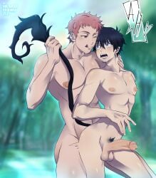 anal ao_no_exorcist from_behind_position gay nakamura_kikuharu nsfw okumura_rin rin_okumura shima_renzo shima_rin standing tail_pull yaoi