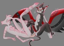 angel_dust_(hazbin_hotel) anthro cum double_dildo furry gay hazbin_hotel husk_(hazbin_hotel) sex_toy sex_toy_in_ass yaoi