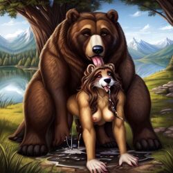 ai_generated bear cum_dripping_from_mouth cum_in_pussy cum_puddle female ferret forest male naughty_ferrets sex_from_behind