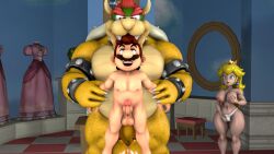 3d anal anal_sex animal_genitalia animal_penis bestiality blonde_hair bowser breast_grab brown_hair eye_roll female female_supporting_yaoi fingering fujoshi gay human indoors male male/male mario mario_(series) masturbation naked nintendo nude nude_male pale_skin princess_peach sfm source_filmmaker standing supaphreak super_mario_bros. watching yaoi yaoi_with_female_audience