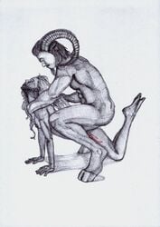 anal duo fictional_interracial gay human male male/male male_on_male male_only monochrome satyr sex