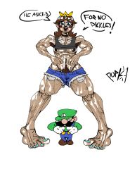 armpit_hair armpits blue_eyes brown_hair camel_toe cameltoe daisy_dukes glistening glistening_body hair hairy luigi mario_(series) painted_toenails princess_daisy pubes pubes_exposed thick_lips treasure_trail