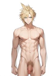 1boy abs ai_generated ai_golden_map blonde_hair cloud_strife final_fantasy final_fantasy_vii male_focus male_only nude penis solo