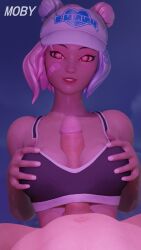 3d bandage bandage_on_face big_penis boobjob female female_focus fortnite hat leelah_(fortnite) looking_at_viewer male moby_(artist) multicolored_hair nude nude_male paizuri partially_clothed partially_clothed_female penis sports_bra squeezing_breast squeezing_breasts_together