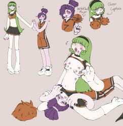 basketball cheerleader green_hair lesbian_sex orchid_(trolls) purple_girl text trolls_(film) trolls_band_together velvet_(trolls)