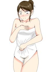 1girls ashu_(artist) female pee_stain peeing standing towel white_background