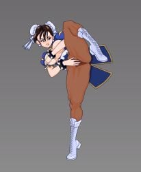 ass ass_from_the_front breasts_out butt_from_the_front chun-li covering covering_breasts covering_crotch embarrassed embarrassed_nude_female enf female female_focus female_only going_commando kick kicking leg_raised no_panties pantyhose potan raised_leg spread_legs street_fighter