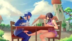 1boy 1girls 3d 3d_animation absurdres animated assertive assertive_female bare_legs barefoot black_hair blue_hair boshidoblasta cape cinderdryadva closed_eyes commission cum cum_on_feet cum_on_legs cum_string cumdrip cup dagudr drinking ejaculation feet female fire_emblem fire_emblem:_genealogy_of_the_holy_war foot foot_fetish footjob footjob_under_table gloves highres holding holding_cup holding_saucer larcei_(fire_emblem) legs light-skinned_female light-skinned_male light_skin loop male moaning nervous nervous_smile nervous_sweat nervous_sweating nintendo outdoors penis pixiewillow plate ponytail public public_indecency ryotsuneva_(voice_actor) saucer seliph_(fire_emblem) sex smile sound stealth_footjob stealth_sex straight sweat tagme tea teacup trembling video voice_acted