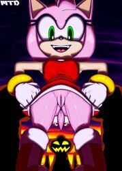 2019 absurd_res accessory alternate_version_at_source amy_rose boots clothing eulipotyphlan female footwear gloves halloween handwear hedgehog hi_res holidays looking_at_viewer mammal marthedog pussy sega sharp_teeth smile solo sonic_(series) teeth upskirt