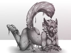 1futa animal_genitalia animal_penis anthro bodily_fluids breasts canid canine canis erection fur futa_only futanari genital_fluids goo_creature grey_body grey_fur gynomorph hair intersex knot looking_at_viewer mammal nipples no_pupils nude penis pose silverfang_the_steel_wolf simple_background smile solo white_background wolf xshadi