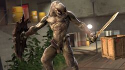 16:9 1boy 3d abs alien balls biceps casual circumcised digital_media_(artwork) erection grey_skin halo_(series) hi_res humanoid male male_only male_sangheili_(halo) melee_weapon microsoft mrdr mrdr_(artist) muscular muscular_male nipples nude obliques pecs penis ribs sangheili serratus_anterior shield solo sword triceps video_games weapon xbox_game_studios yellow_eyes