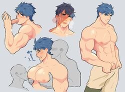 <3 1boy abs after_orgasm art_dump bara big_pecs blowjob blue_eyes blue_hair blush busty closed_eyes color cum cum_in_mouth cum_on_face digital_media_(artwork) ejaculation facial fire_emblem fire_emblem:_path_of_radiance fire_emblem:_radiant_dawn gay grabbing_from_behind grey_background grey_skin holding_breast huge_pecs human human_only ike_(fire_emblem) jonpeito light-skinned_male light_skin looking_at_viewer male male_chest male_focus male_nipples male_only muscle muscles muscular muscular_male nipple_suck nipples open_mouth oral orgasm panels pants partially_clothed pec_grab pec_grasp pecs pectorals penis pubic_hair shiny_skin solo_male source_request steam steamy_breath sucking_male_nipple sucking_nipples uncensored veiny_penis yaoi