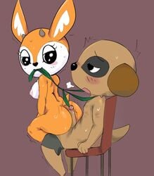 2019 aggressive_retsuko antelope anthro ass big_butt blush bodily_fluids bovid breasts chair chief_komiya digital_media_(artwork) duo erection female female_on_top furniture herpestid horn hot_dogging humanoid_penis male mammal meerkat nude on_top open_mouth penis sanrio sex simple_background smile smooth_fur straight tanuk_kun tsunoda