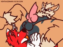 2019 2boys anal anilingus animal_genitalia animal_penis animated anthro anthrofied anus arcanine ass belly big_penis canine canine_penis dated facesitting fox fur furry gay interspecies knot larger_male licking male male_only mammal nintendo oral orange_fur original_character penis pokemon pokemon_(species) pokemon_rgby red_body red_fur rimjob size_difference sketch smaller_male stripes testicles text thick_thighs tongue tongue_out ventkazemaru video_games watermark wide_hips yaoi