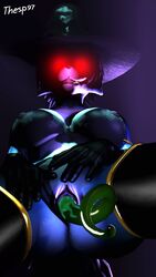 2019 3d absurd_res anthro ass blue_body blue_fur bodily_fluids breasts canid canine clothed clothing clothing_aside cum female fur genital_fluids glowing glowing_eyes grin halloween hi_res holidays huge_ass krystal magic_user mammal nintendo nipples partially_(disambiguation) partially_clothed penetration pussy red_eyes scary smile source_filmmaker spooky standing star_fox tentacle thesp97 translucent translucent_clothing vagina vaginal_penetration video_games witch