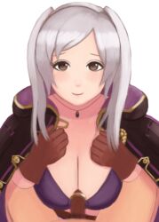 1boy 1girls bikini breasts brown_eyes female fire_emblem fire_emblem_awakening fire_emblem_heroes gray_hair kage_(artist) looking_at_viewer necklace o-ring_penetration outercourse paizuri robin_(female)_(summer)_(fire_emblem) robin_(fire_emblem) robin_(fire_emblem)_(female) simple_background white_background