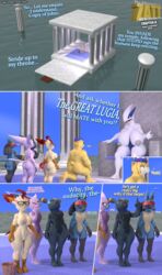 2girls 3d 4boys absurd_res alternate_color anthro anthrofied ass barefoot big_breasts black_body black_skin blue_body blue_skin breasts chubby comic dialogue digital_media_(artwork) eeveelution espeon eyewear featureless_crotch female furry glasses hi_res leafeon legendary_pokémon lucario lugia male moorsheadfalling nintendo original_character pokemon pokemon_(species) pokemon_dppt pokemon_gsc pokemon_rgby purple_body purple_skin pussy sandshrew text umbreon video_games water yellow_body yellow_skin