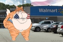 american_flag_bikini bbw belly belly_button big_belly big_breasts breasts cat cleavage fat feline female flag_bikini flag_print furry huge_breasts jean_shorts katie_(bradythewwefan) mexifurfoof obese obese_female orange_fur orange_tabby overweight parking_lot tagme thick_thighs walmart wide_hips