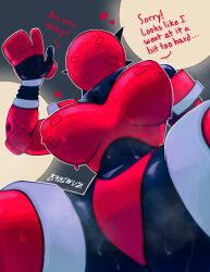 boxing_gloves breasts kabiwuz large_breasts looking_down panties red_body robot robot_girl sparbot sparring_dummy steam steaming_body sweat sweatdrop underwear