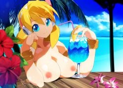 alia beach blonde_hair breast_press cocktail huge_breasts kaidou_zx mega_man mega_man_x mega_man_x_dive naked_female