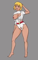 1girls 2024 breasts_out dc dc_comics female huge_breasts leotard one_breast_out oolay-tiger power_girl solo strip_game torn_clothes torn_leotard twitter twitter_link twitter_strip_game_(meme) white_leotard