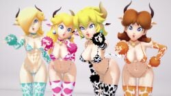 big_ass big_breasts bowsette cow_ears cow_girl cow_horns female_focus female_only heart-shaped_pupils mario_(series) nose_ring princess_daisy princess_peach princess_rosalina soiacalmanienti