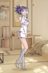 amputee armless armless_amputee dress excilion female female_only fully_clothed glass high_heels megan_(excilion) no_arms no_feet purple_hair