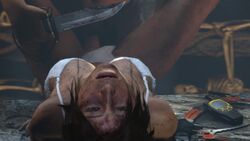 1boy 1girls 3d animated bondage bra clothed_sex crying crying_with_eyes_open dirty dismaysfm female_focus forced jiggle knife lara_croft lara_croft_(survivor) offscreen_character panties panties_aside penis pounding pussy rape sound tomb_raider tomb_raider_(survivor) vaginal vaginal_penetration vaginal_sex video weapon white_panties