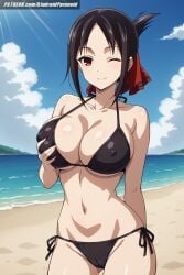 ai_generated aindroidparanoid ass beach big_ass big_breasts bikini bikini_bottom black_bikini black_hair breasts busty cameltoe cleavage covered_nipples curvy fat_ass female female_only grabbing_own_breast hips huge_ass huge_breasts kaguya-sama_wa_kokurasetai_~tensai-tachi_no_renai_zunousen~ large_ass large_breasts nipples outdoors red_eyes ribbon shinomiya_kaguya squeezing_breast stable_diffusion swimsuit voluptuous