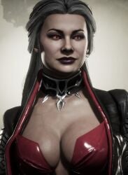 big_breasts busty cleavage cum_target mature_female milf mortal_kombat mortal_kombat_11 portrait screenshot sindel video_game_character white_hair