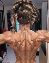 1girls ai_generated flexing from_behind muscular_back muscular_female topless