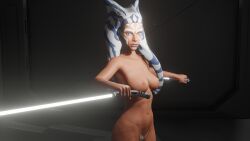 3d ahsoka_tano completely_nude female_only lightsaber nude_female poltocoj star_wars