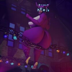 3d 3d_(artwork) anthro ass_focus ass_squish barefoot big_ass big_breasts ctgiantess dj_bop fortnite fortnite:_battle_royale furry giantess happy huge_ass huge_breasts looking_at_viewer looking_back macro muscular muscular_back naked_female purple_hair thick_ass thick_thighs