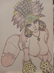 1girls all_fours awilix_(smite) big_breasts goddess hi-rez_studios mayan_mythology mesoamerican_mythology mythology nghiluu nude sketch smite solo tattoo