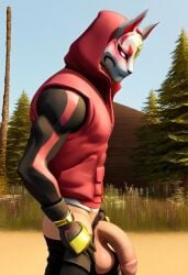 ai_generated balls biceps big_balls big_penis blush drift_(fortnite) fortnite gay hoodie kitsune male male_only mask masked_male muscular muscular_male pants_down penis pubic_hair showing_penis side_view toned_body toned_male twall97 uncut