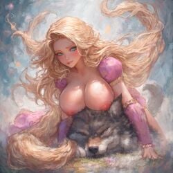 big_ass big_breasts big_nipples blimaxxx blush breasts canine female female_focus female_only high_resolution huge_breasts large_breasts long_hair looking_pleasured naked nipples nude nude_female rapunzel straight thick_thighs uncensored wolf
