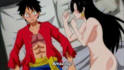 artist_request big_ass big_breasts black_hair blush boa_hancock female long_hair lovers male monkey_d_luffy nude_female one_piece scar scar_on_chest thick_thighs