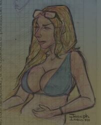 1girls 2d 2d_(artwork) 2d_artwork beach big_breasts big_nipples bikini bikini_top busty busty_female drawing female hand_drawn handdrawn handdrawn_art oc ocs stylized traditional_art traditional_media_(artwork)