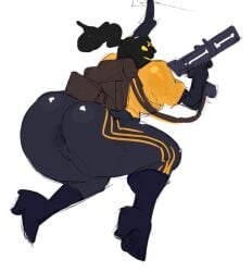 1girls 2024 ass big_ass black_body black_hair black_skin deadlock female female_only haze_(deadlock) hi_res looking_back orange_eyes pussy remiman sketch smoke solo thick_thighs thighs weapon