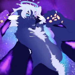 1boy armpit_hair blue_eyes body_hair chest_hair chest_tuft claws facial_hair furry furry_only halo happytrail keldu(twoe) male monster multi_arm multi_eye multi_limb nyx_keldu(twoe) oc original_artwork original_character pawpads ring solo solo_focus solo_male the_world_of_erus viewer_perspective wedding_ring yellow_eyes