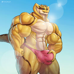 bara big_penis bulge foxymoxyd furry furry_only gay male moxydoxy muscle muscular muscular_male snake summer yaoi yellow_scales yellow_skin